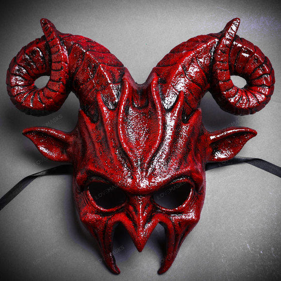 Krampus Ram Demon with Horns Devil Halloween Mask - Bloody Red - Picture 2 of 4